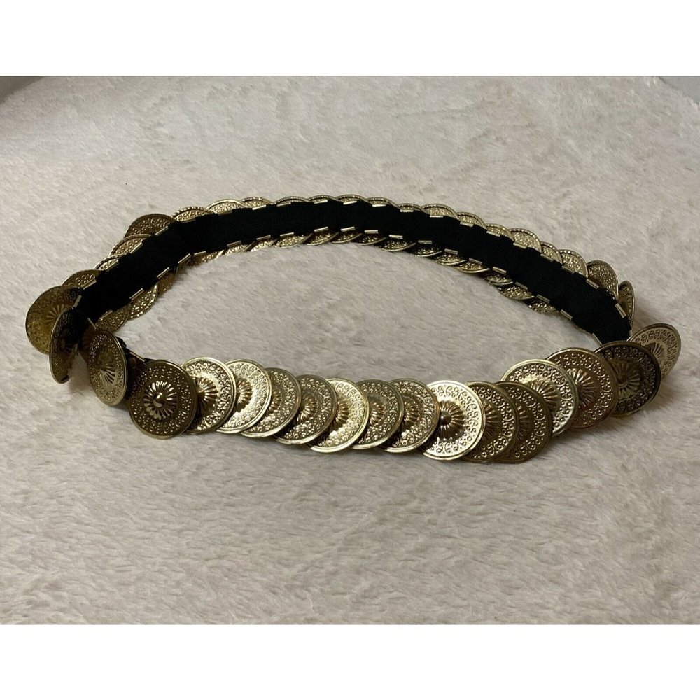 Vintage Belly Dancing Gold Medallion Coin Belt Elastic Clip Closure Small Medium